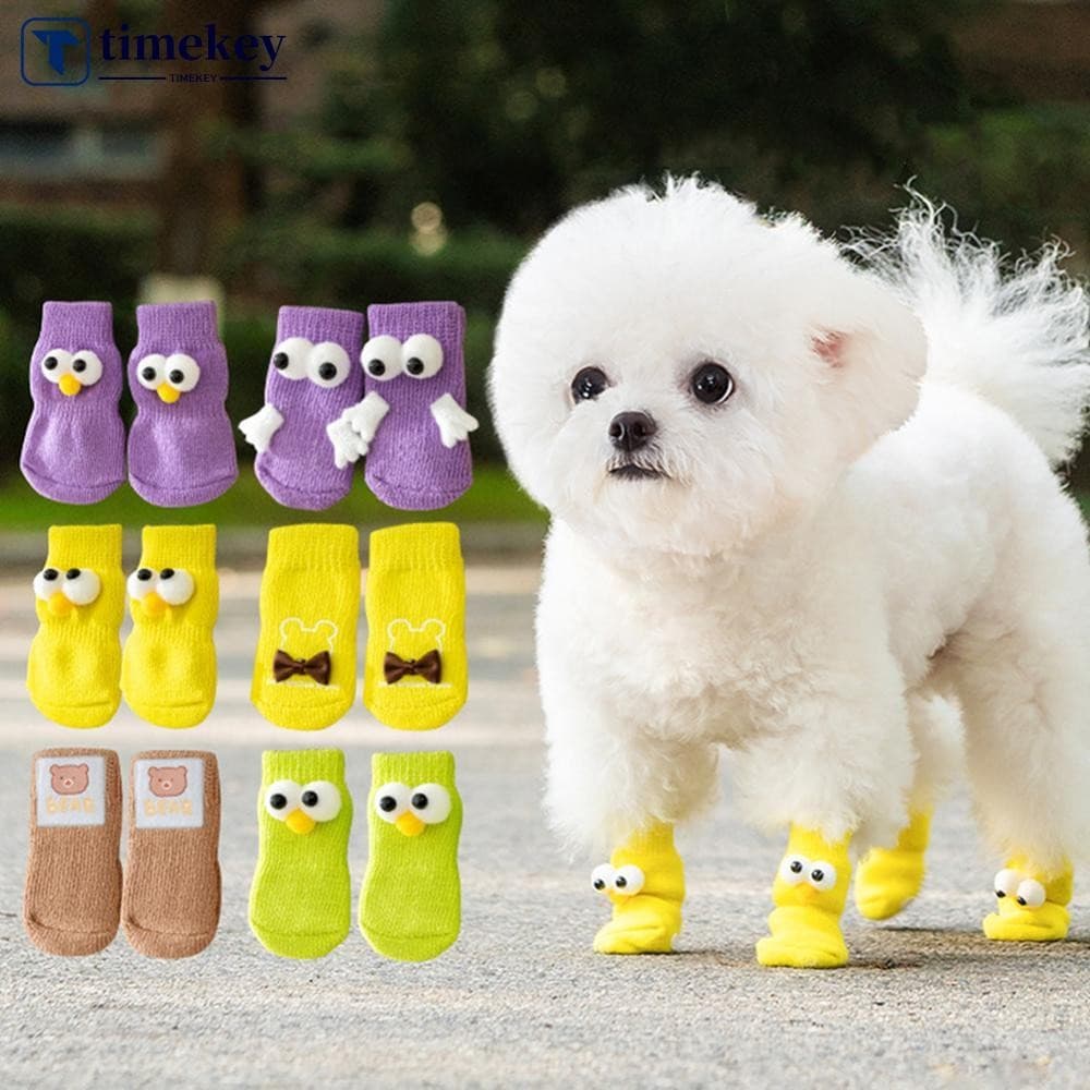 TIMEKEY 4 Pçs Antiderrapante Proteger Patas Filhote De Cachorro Sapatos Macios Pet Malhas Meias Bonito Dos Desenhos Anim