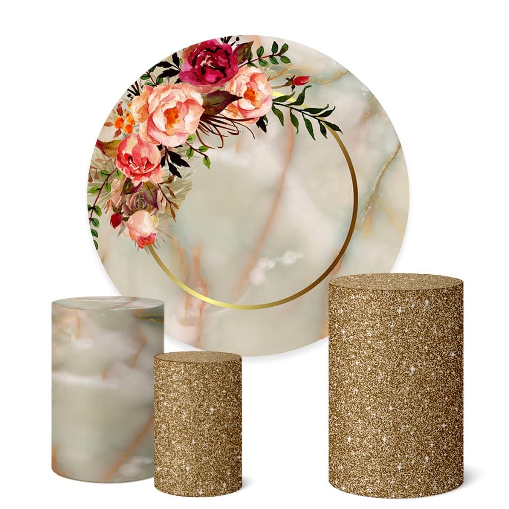 Trio Capas Cilindro + Painel Redondo 1,50m Flores Floral