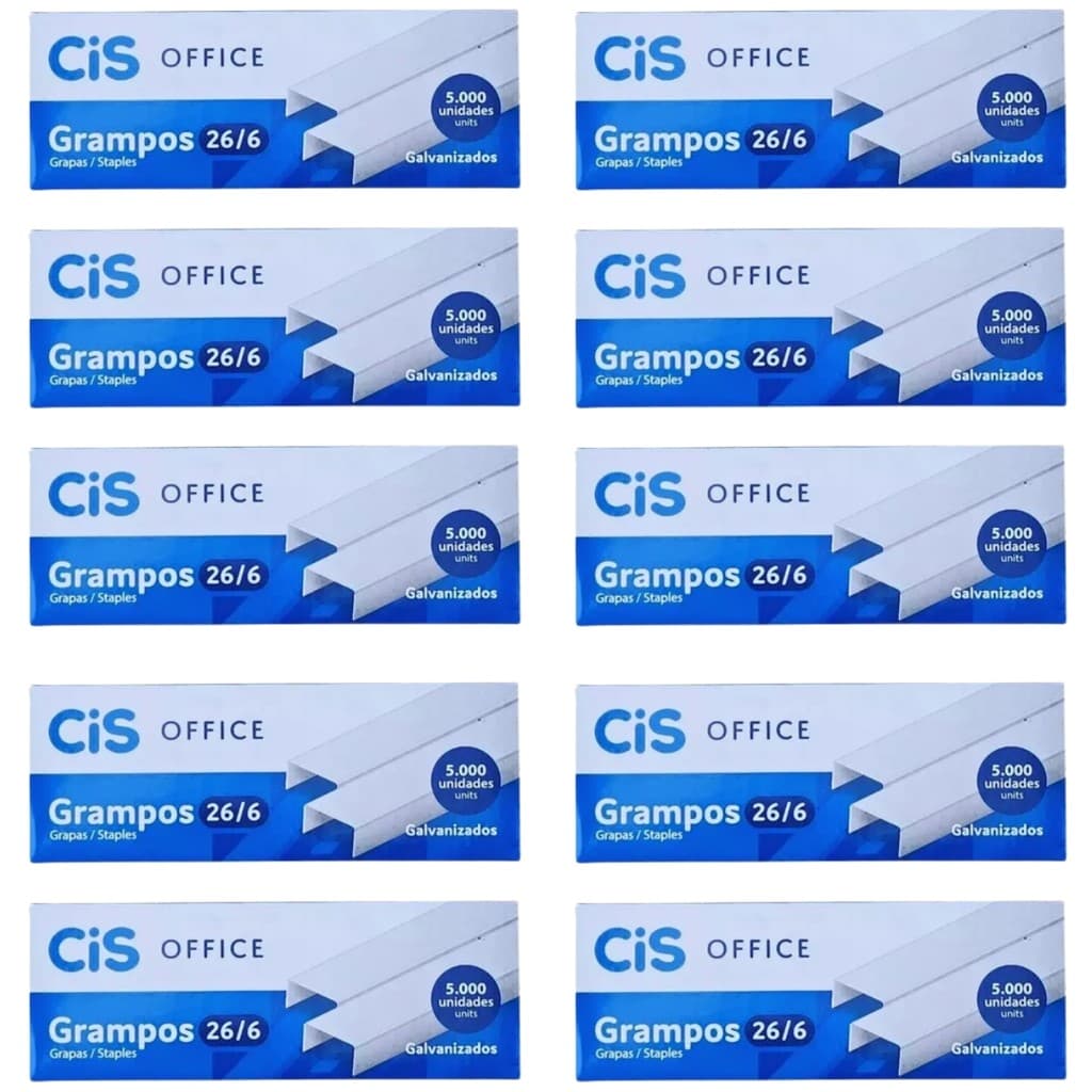 KIT Grampo Para Grampeador 26/6 10 Caixas 50.000 und - CIS