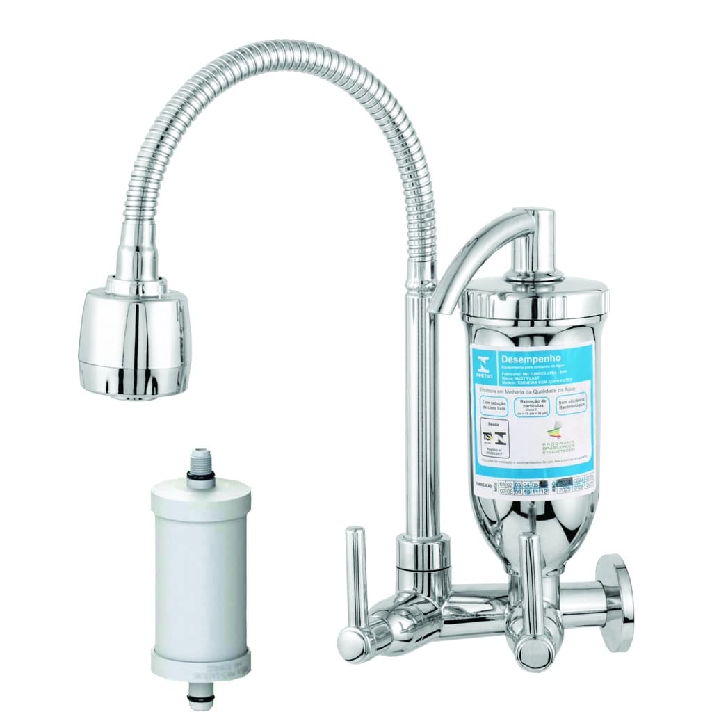 Torneira de Cozinha Gourmet com Filtro de Água Bica Flexível Para Parede 2 Jatos ABS 2167 C70