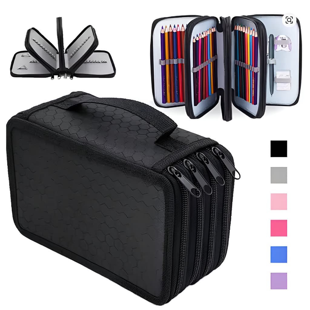 Estojo Box de Nylon Escolar com Alça 4 Divisórias Organizador de Lápis com Zíper Yobel.Loja