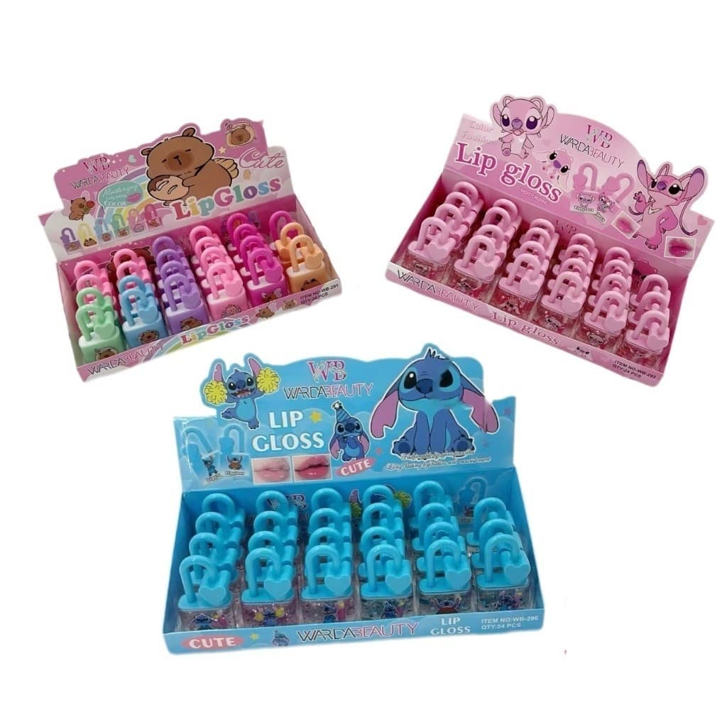 Box C/24 Unis Gloss Cadeado Do Amor Animais Stitch/Capivara Pendure na Bolsa - Revenda