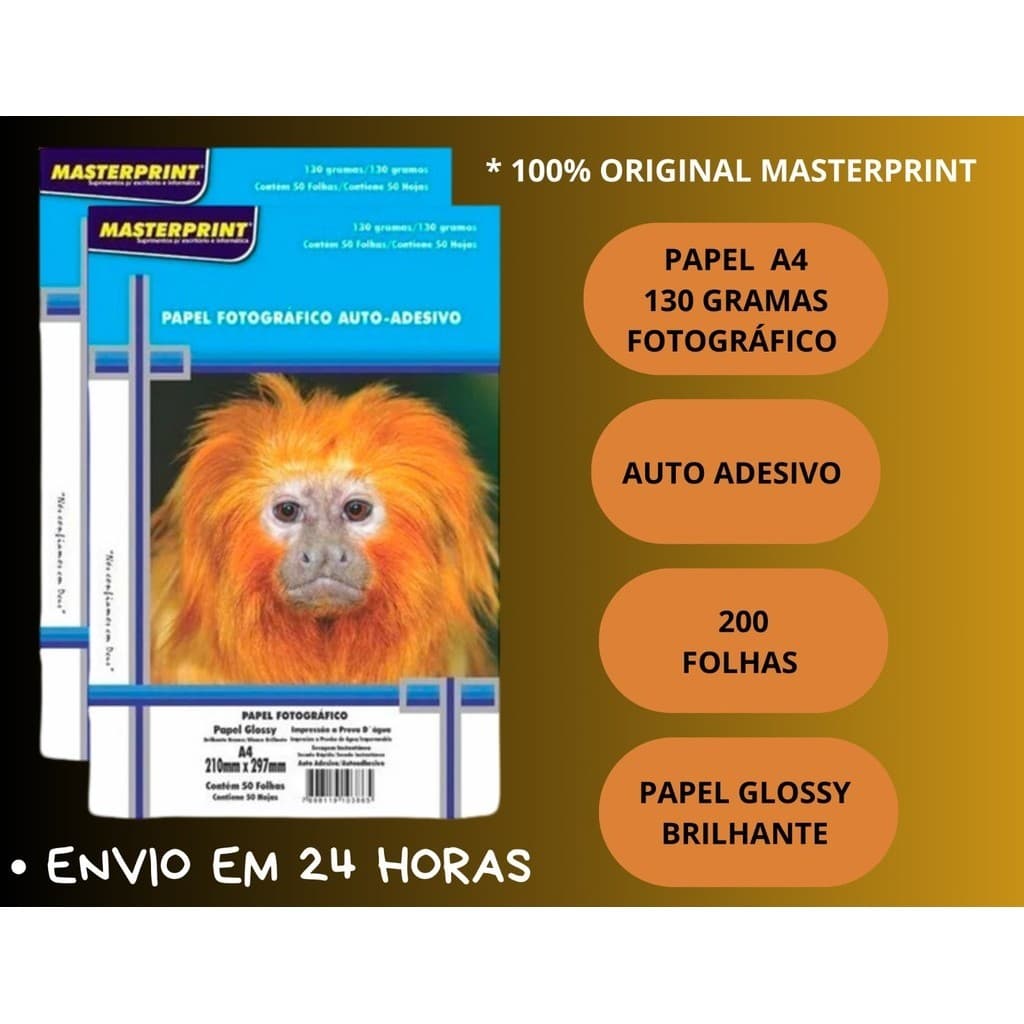 Papel Fotográfico 130g - Kit com 200 folhas Auto Adesivo à prova Dàgua A4 Masterprint