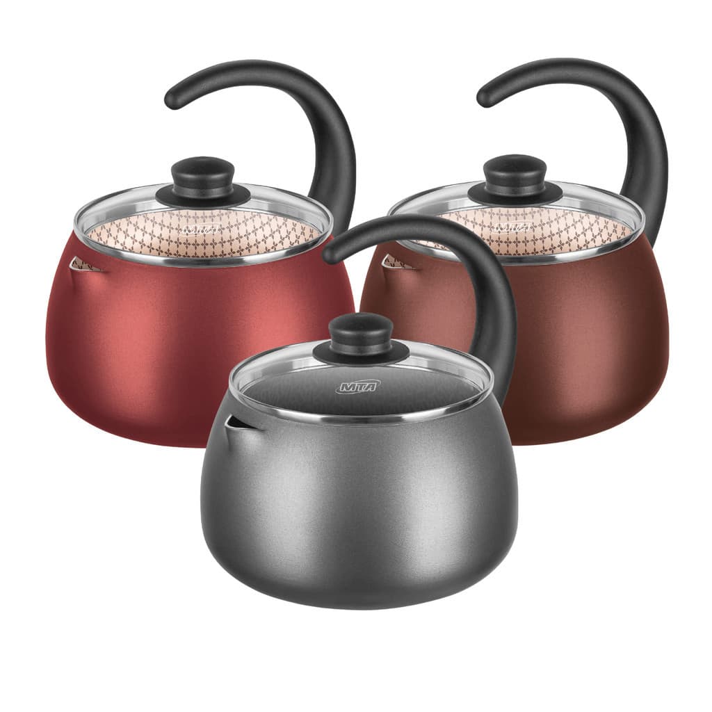 Chaleira Antiaderente 1x Linha Flora C/ Tampa de Vidro 2L em Alumínio - MTA