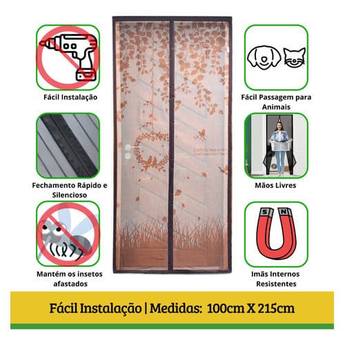 Tela Mosquiteira Magnética Porta 100x215cm Marrom FortMesh