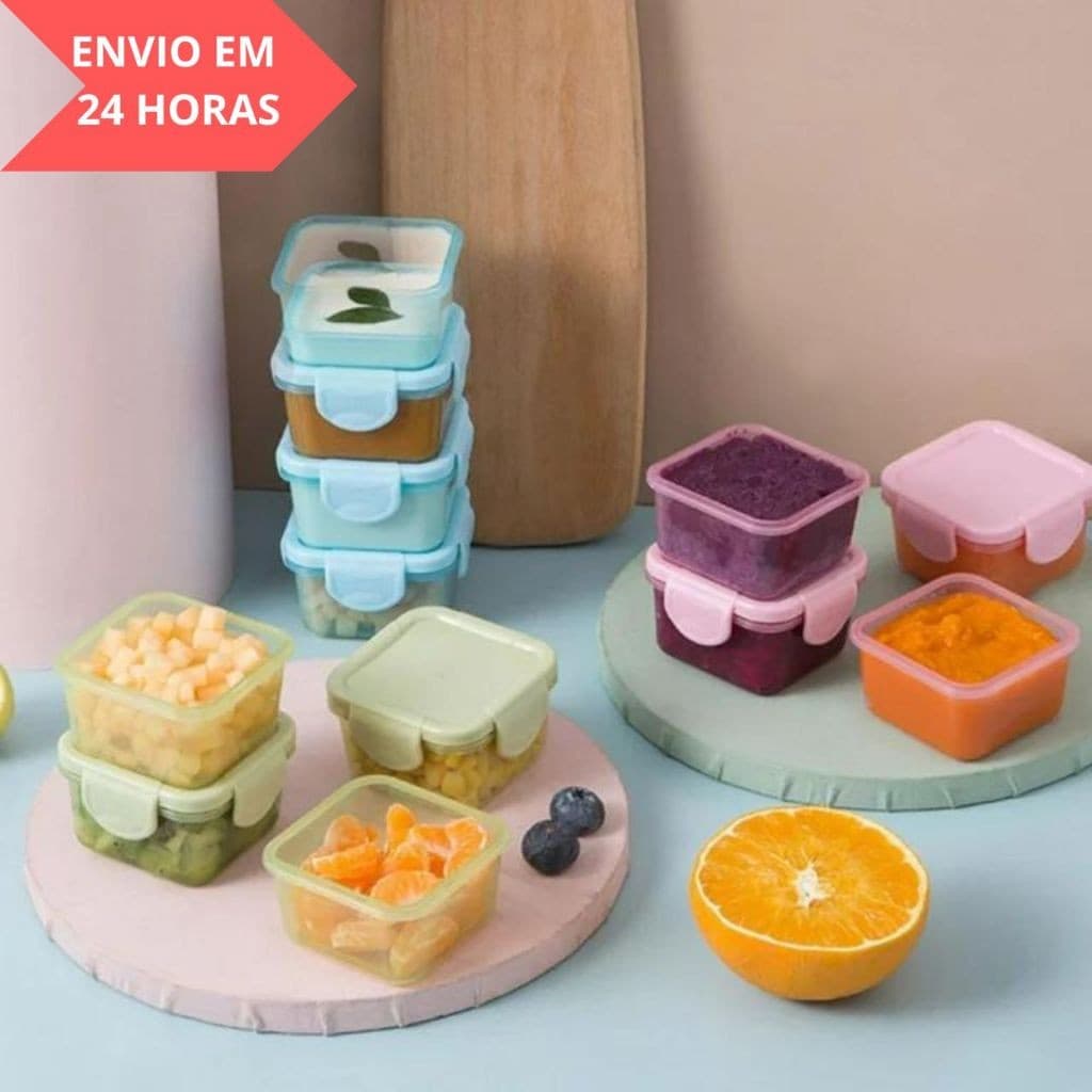 Kit c/ 8 Potinhos para armazenar Papinha, Comida de criança, bebê com tampa hermetica 60ml