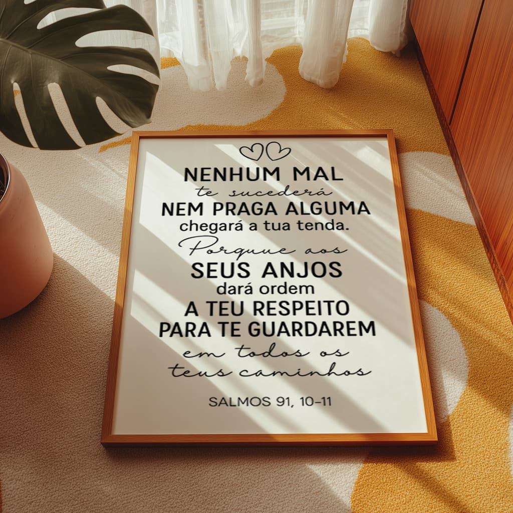 Quadro Decorativo Nenhum Mal Salmo Bíblia Cristã Proteção Versículo Fé Parede Decoração