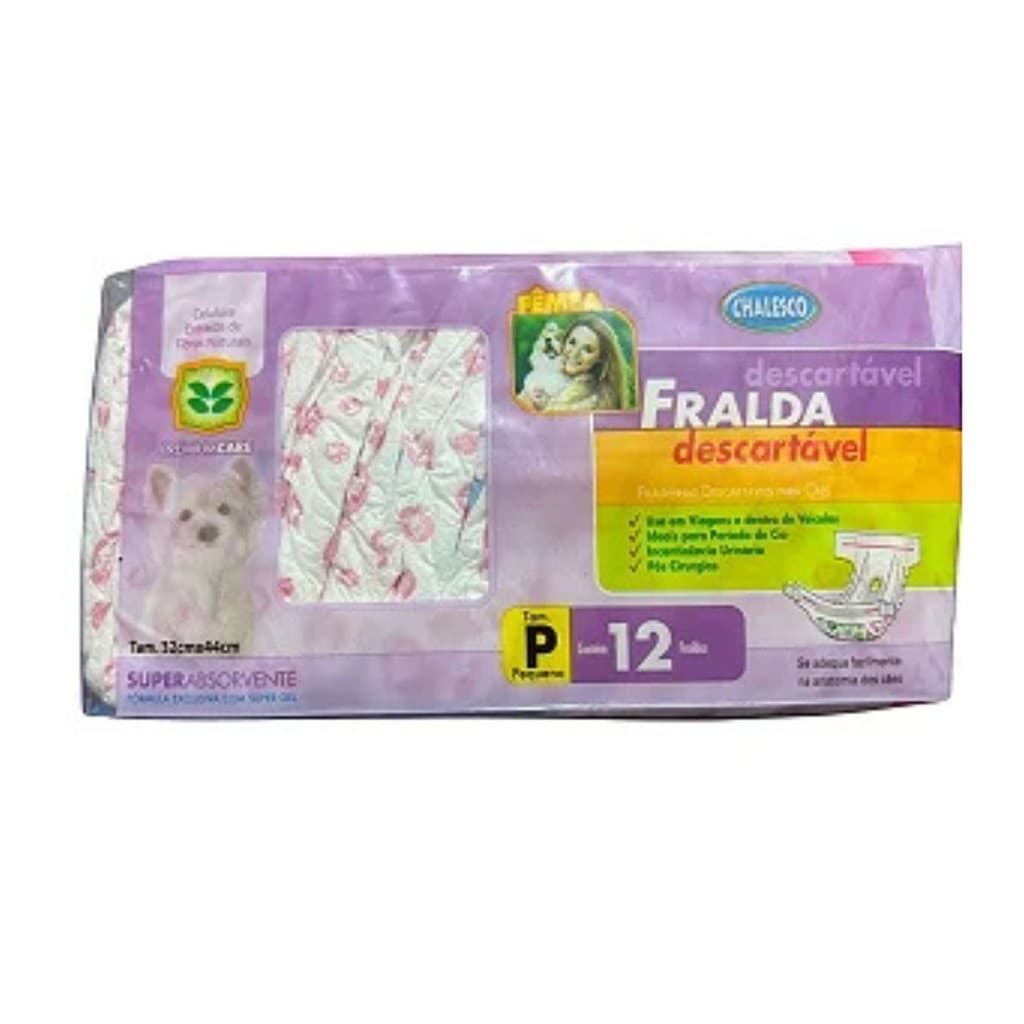 Fralda Descartável para Cães Tamanho P - Pacote com 12 unid