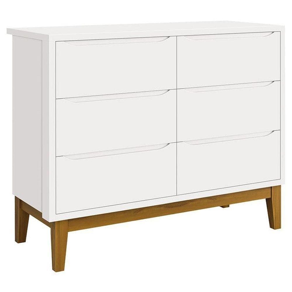 Cômoda Infantil 6 Gavetas Classic Branco Acetinado Com Pés Madeira ? Reller