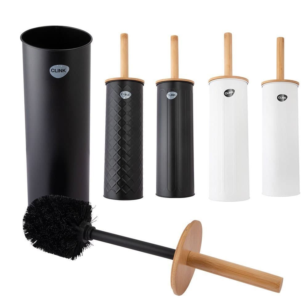 Escova De Vaso Sanitário Cabo E Tampa Bambu OucBranco Ou Preto 9.7 x 9.7 x 38CM Com Suporte
