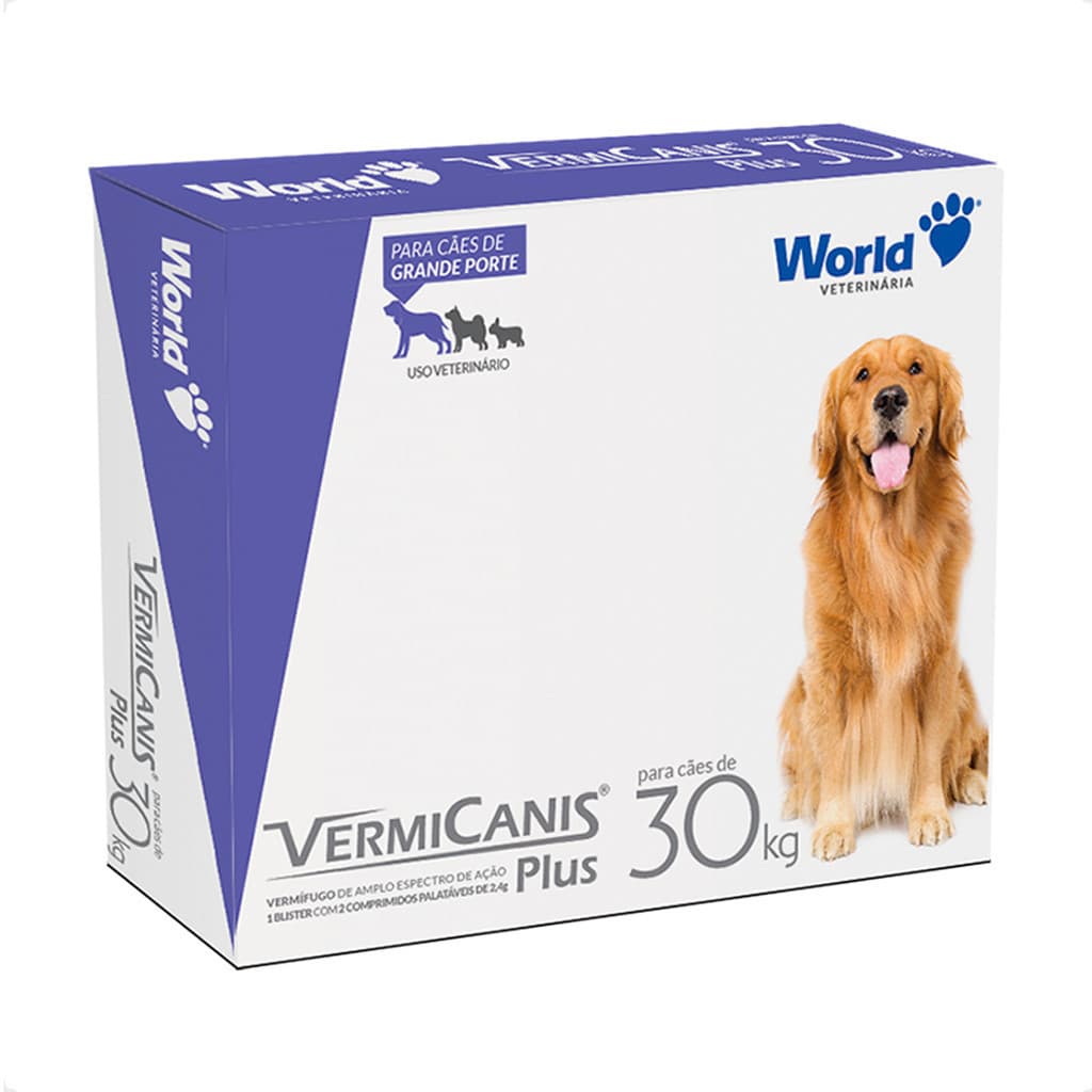VermiCanis Plus Vermífugo World para Cães de 30Kg - 2 Comprimidos
