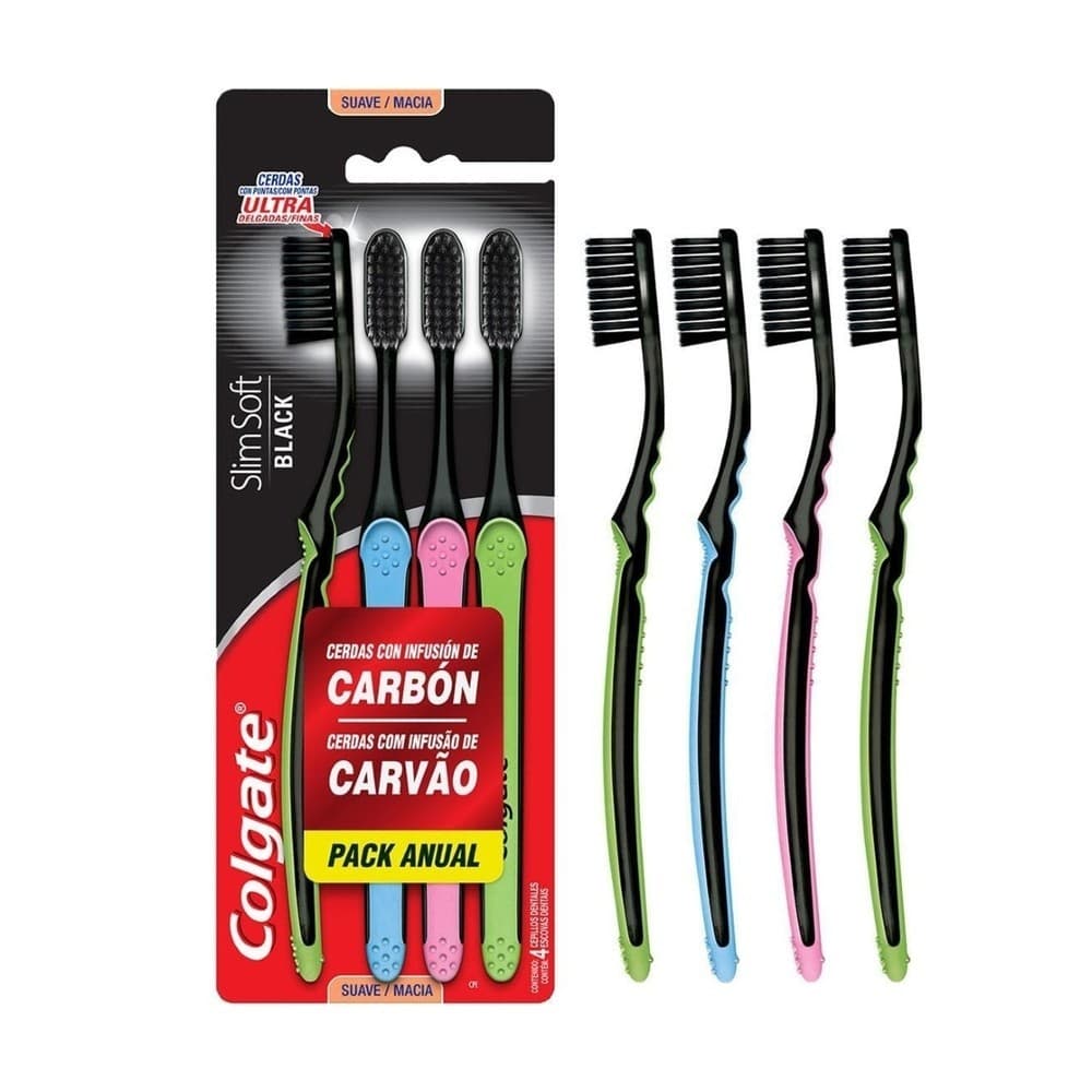 Escova de Dente Colgate Slim Soft Black com 4 Unidades