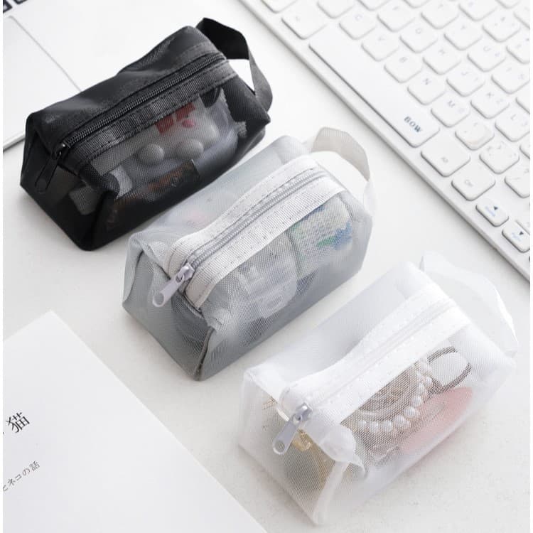 Mini Malha De Náilon Saco De Armazenamento Portátil Moeda Bolsa Fone De Ouvido Cabo Dados Organizador Batom Zíper