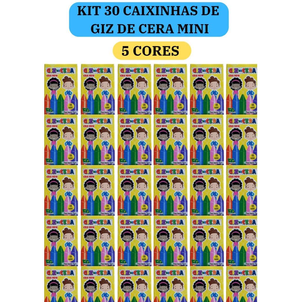 30 cx Mini Giz de Cera 5 Cores P/ Kit Festa Lembrancinha Artesanato Infantil