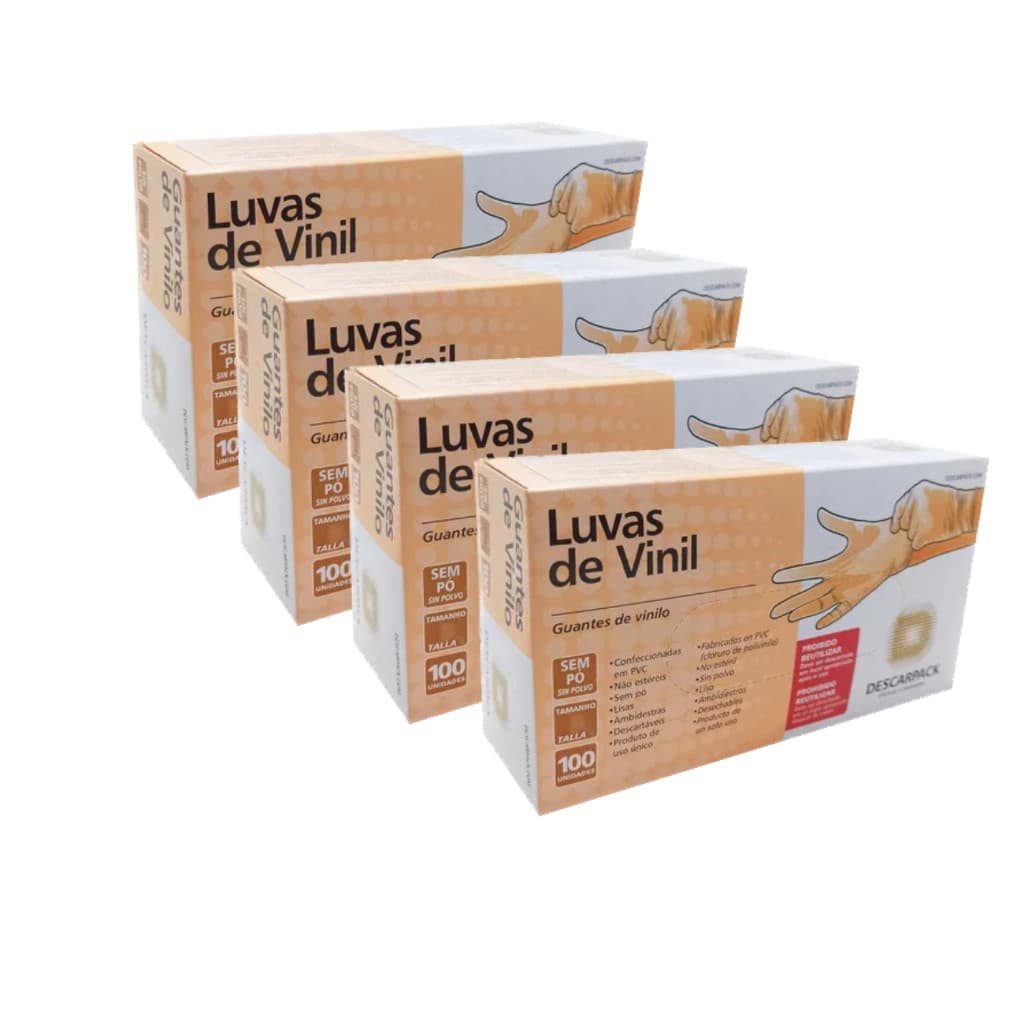Luva Vinil  Descartável C/ 100 Unid Sem Pó