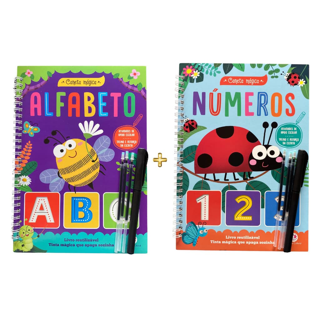KIT Livro de Atividades Números e Alfabeto Caligrafia Letra bastão Caneta mágica Apoio Escolar