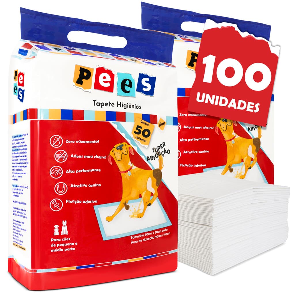 Tapete Higiênico Slim Pees Para Cães  100 Unidades  50x60cm