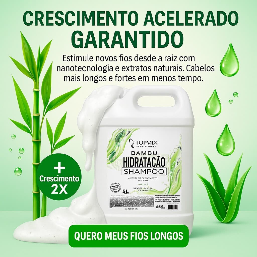 Shampoo De Lavatório 5L Bambu e Babosa Topmix  Crescimento Acelerado Ultra Hidratante Nanotecnologia