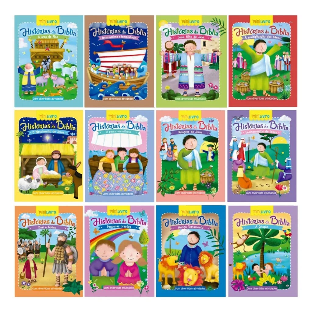 Kit 12 Mini Livros Infantis Historias da Bíblia - Antigo Testamento Minilivros