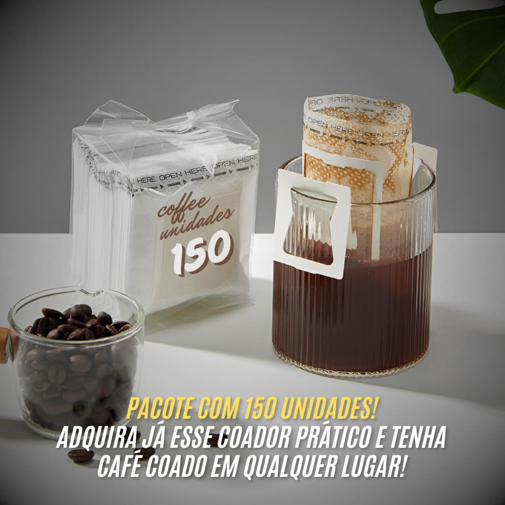 Kit 150 Filtros de Café Portáteis – Coador Descartável com Abas para Uso Individual