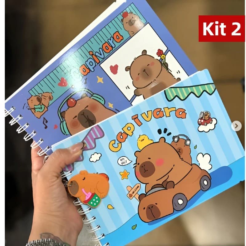 Kit 2 Livro de Colorir infantil Capivara cute holográfica 50 Folhas,Formato A5,rosa e azul
