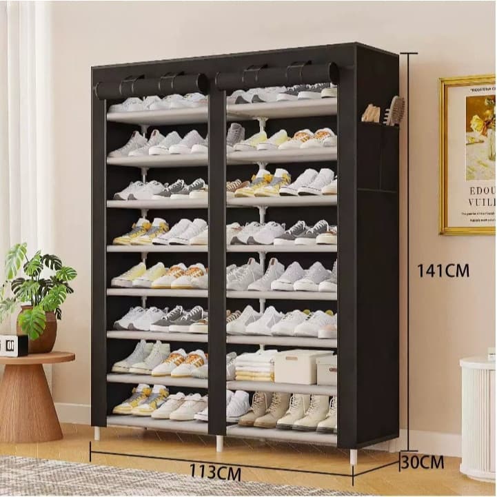 Sapateira Organizador 9 Prateleiras Duplo Dobrável 9 Andares Duplo Com Capa Cabe 54 Pares Sapatos