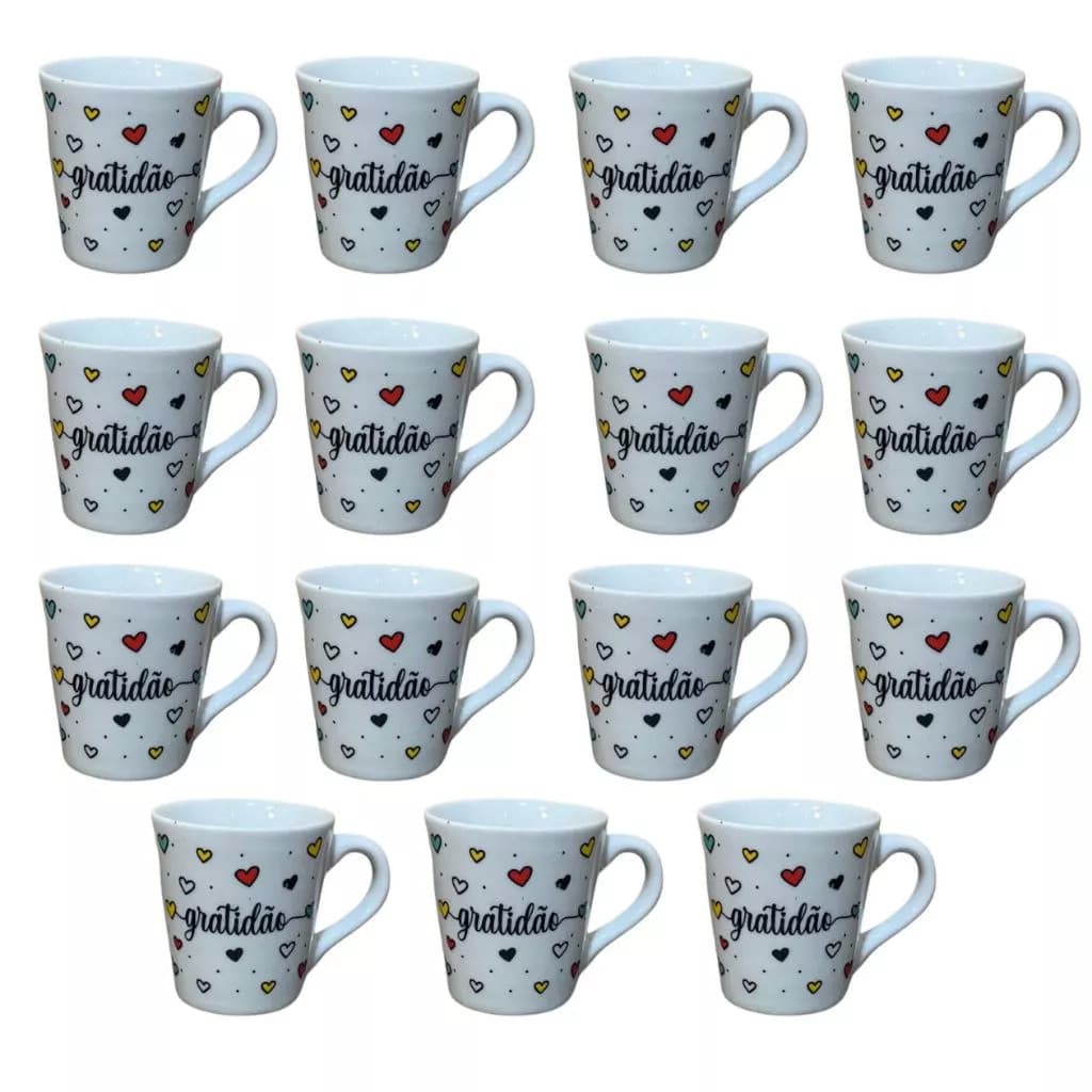 Jogo 15 Caneca Porcelana Frases Gratidao Xícara Chá Personalizada 120ml