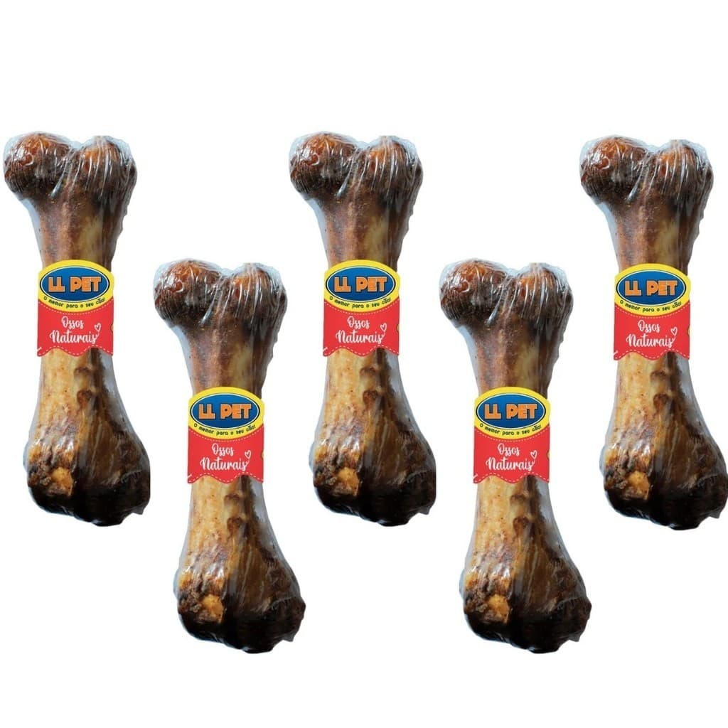 Osso Fêmur Suíno Defumado Pet Petisco Natural Mordedor Para Cachorro Cães Kit Com 05 Un