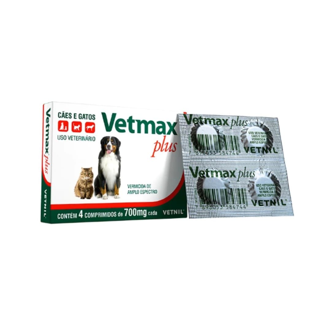 Vermífugo Cães e Gatos Vetmax Plus 4 Comprimidos Vetnil