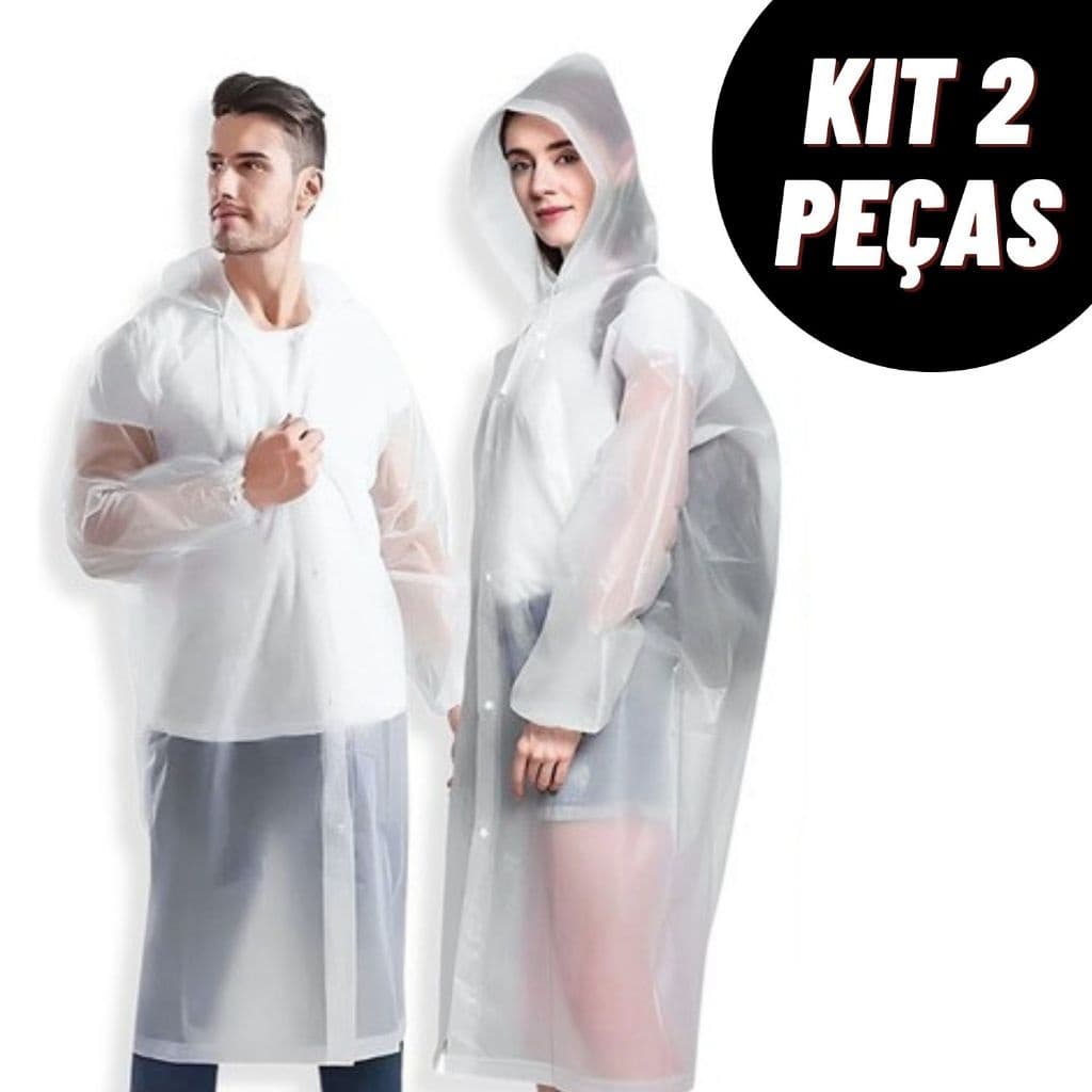 Kit Capa de Chuva Grossa e Longa com Capuz Transparente Reforçada Reutilizável Qualidade Premium