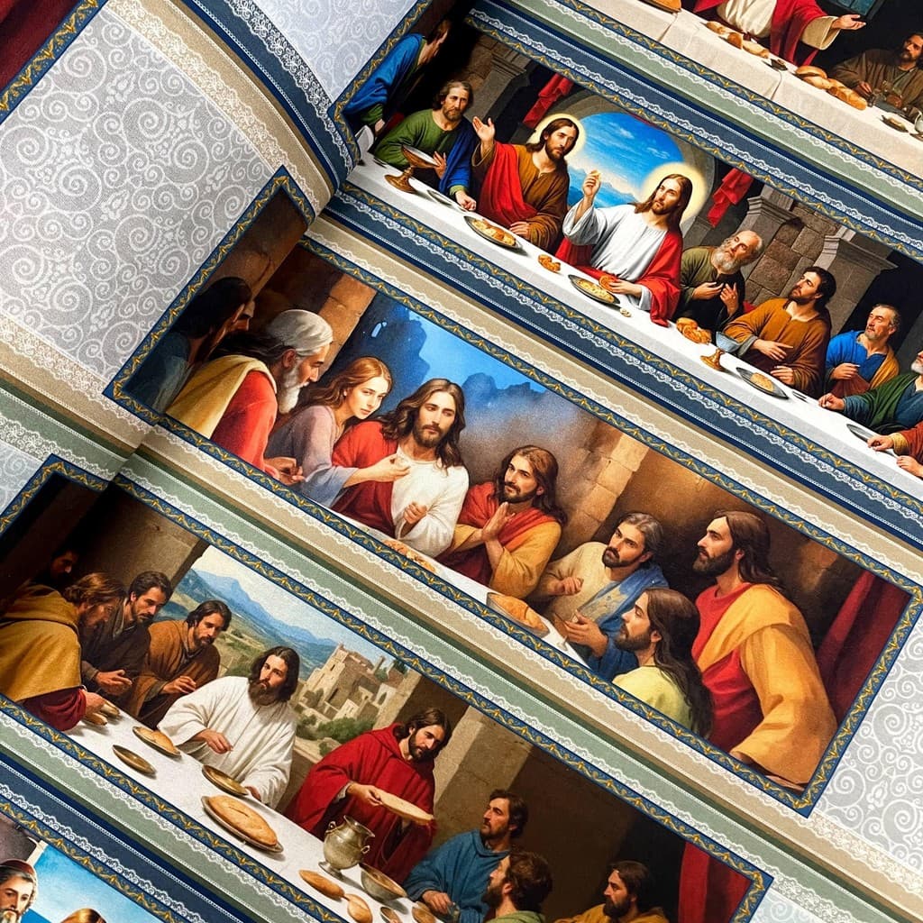 Tecido Tricoline Digital Barrado Santa Ceia Exclusivo 53cm x 1,50mt 100% Algodão 10 Barras