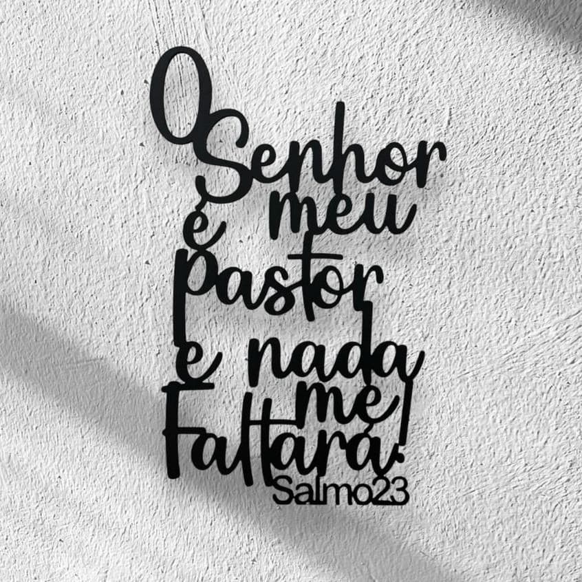 Quadro Decorativo Salmo 23 O Senhor É Meu Pastor MDF com Fita Dupla Face Aplique Quarto e Sala Frase