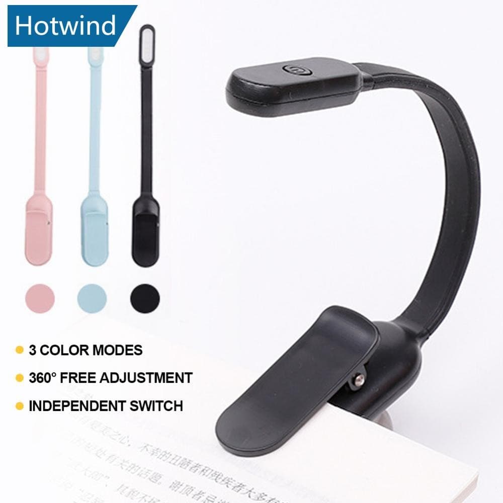 HW USB Mini LED Livro Noite 3 Cor Clara Brilho Ajustável Clip-On Estudo Lâmpada De Leitura Recarregável Para Viagem Quar
