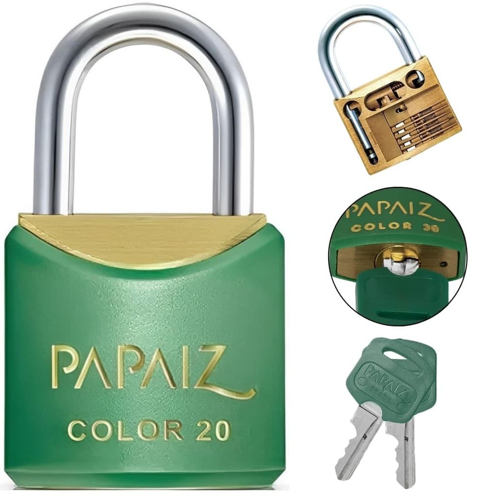 Cadeado Pequeno 20mm Haste Curta Latão Maciço Verde Com Chave