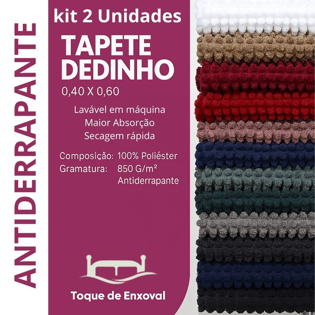 Kit 2 Tapetes de Banheiro Antiderrapante em Microfibra Alta Absorção 38x58cm