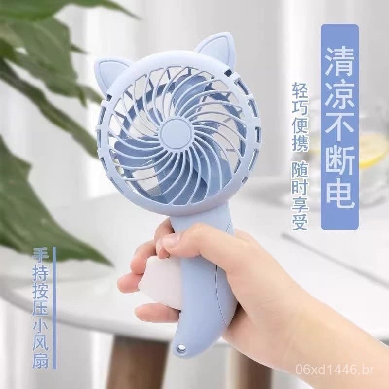 Mini Ventilador Manual Tipo Prensa Manual Ventilador Portátil para Crianças Orelha de Gato Manivela