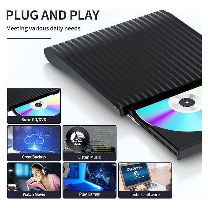 Unidade De Leitor Óptico De Dvd Portátil Externa Destacável