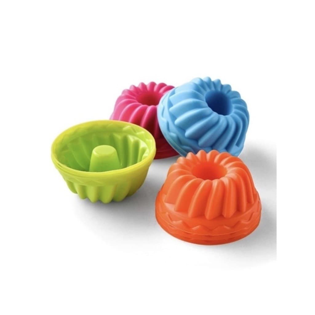 Kit 12 Forminhas 7x4.5x3.5 cm de Silicone Mini Pudim Bolo Forma Assadeira Redonda Antiaderente Torta Cupcake