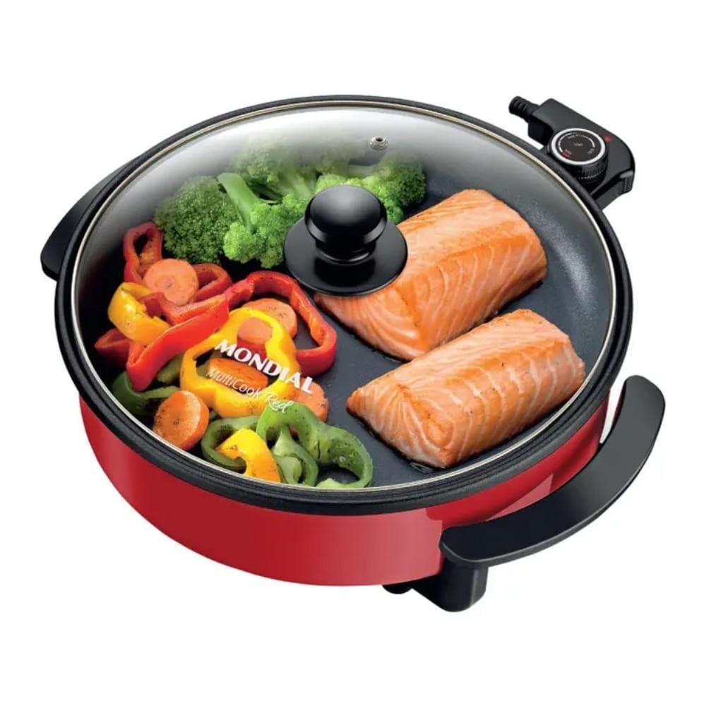 Panela Elétrica Mondial Multifuncional com Grill Redonda Multicook Red 1200W 220V - PE-28