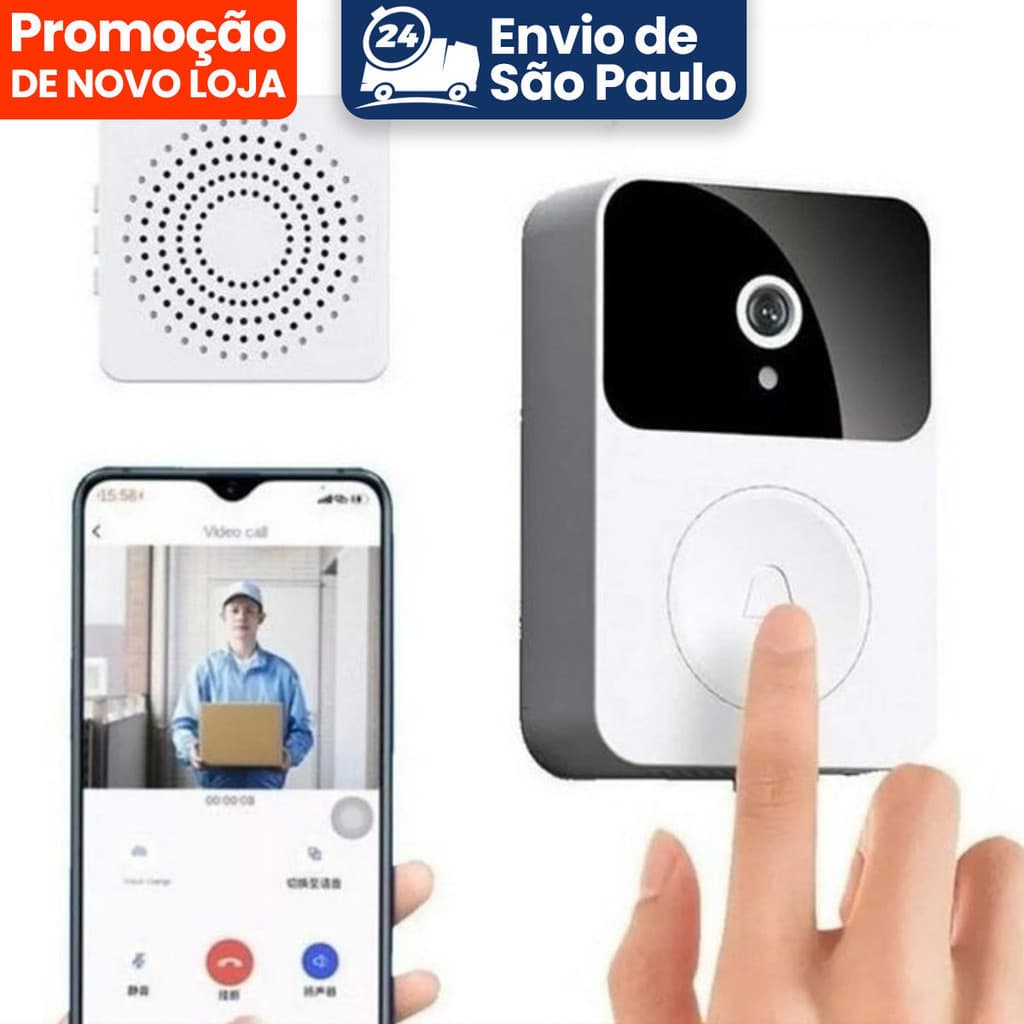 Campainha Wi-Fi Recarregável: Monitoramento 24h em HD na Palma da Mão. Inclui Acessórios de Instalação e Cabo de Dados