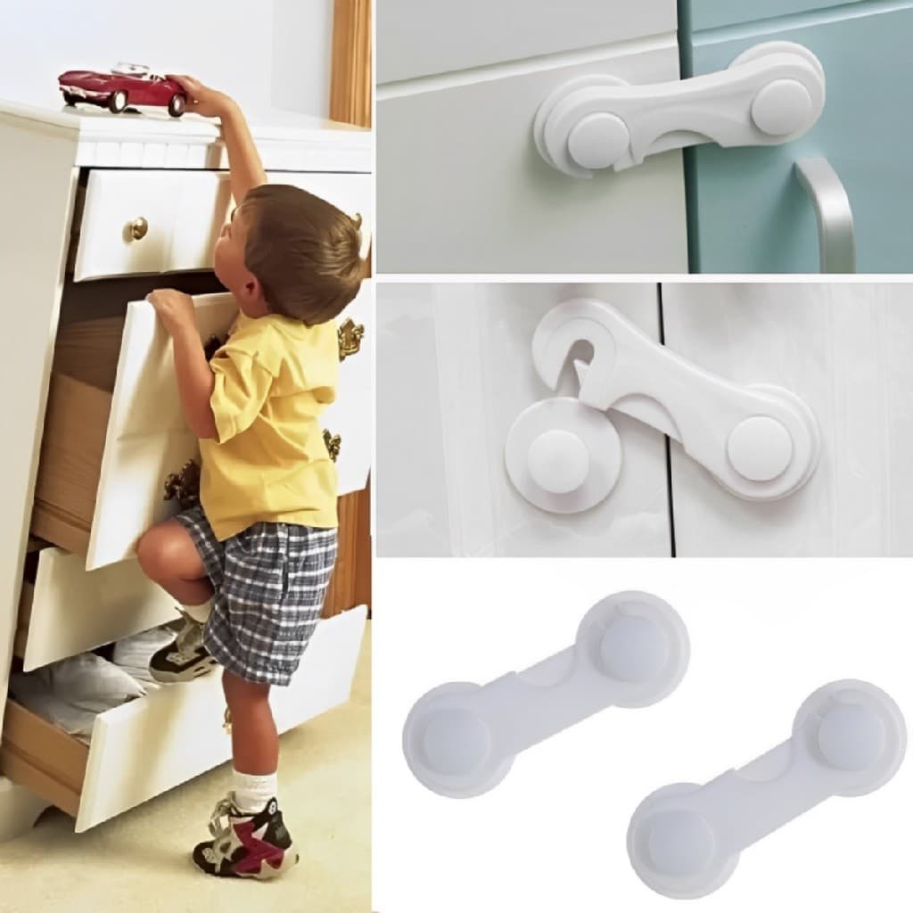 Kit 10 Trava Gaveta Armario Seguranca Protetor Protecao Bebe Branco Prende Sem Furos