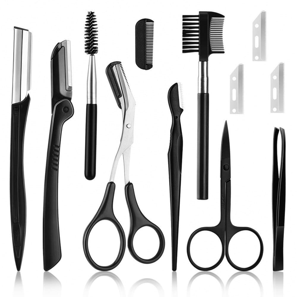 Kit de Aparador de Sobrancelha 11 Unidades Mulheres Inclui Facial  Face Razors Eyebrow Escova Tesoura Pinça