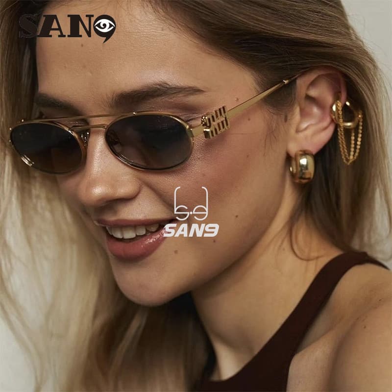 2024 Novos Óculos De Sol Elípticos De Feixe Duplo De Armação Pequena Europeia E Americana