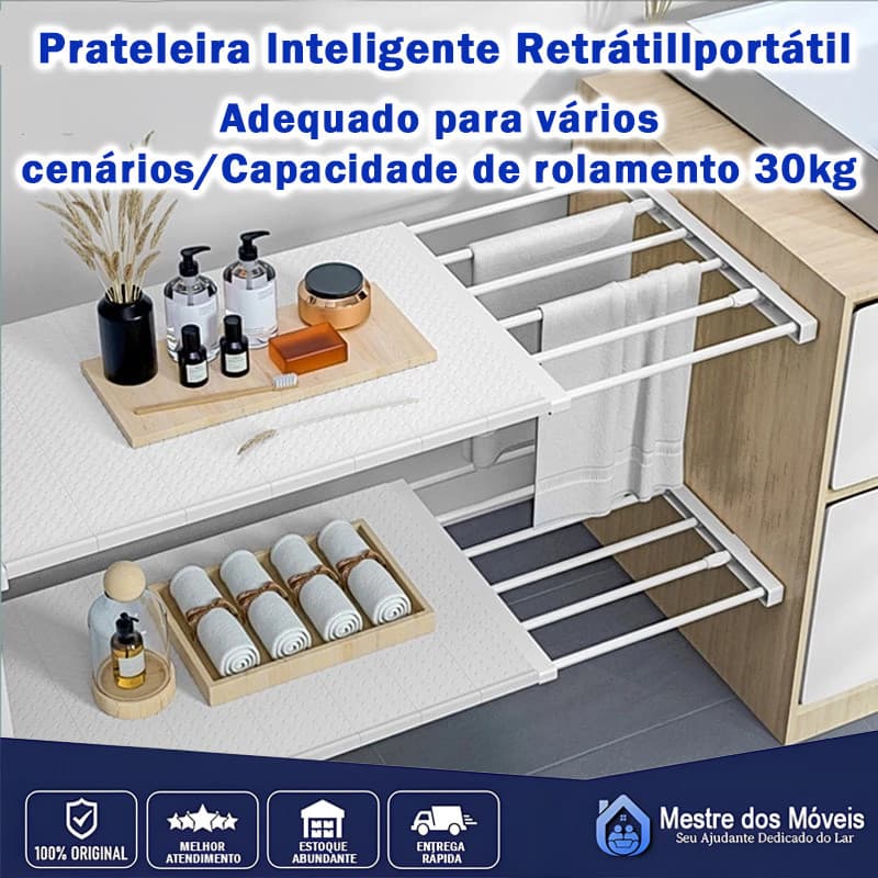 Organizador Prateleira Inteligente Retrátil portátil 30 a 120 cm Branca Extensível Largura 24 cm