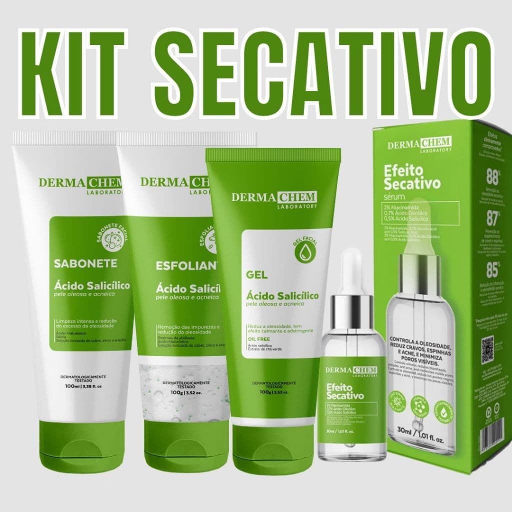 Kit Tratamento de Acne e Controle de Oleosidade Ácido Salicílico Completo com Sérum efeito Secativo