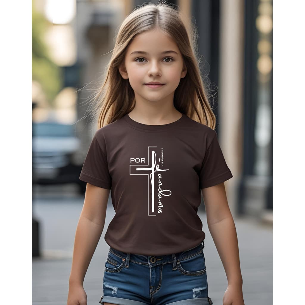 Camiseta Premium Infantil  Blusa T-Shirt Evangelica Jesus Por Fe Andamos 100% Algodão Linda
