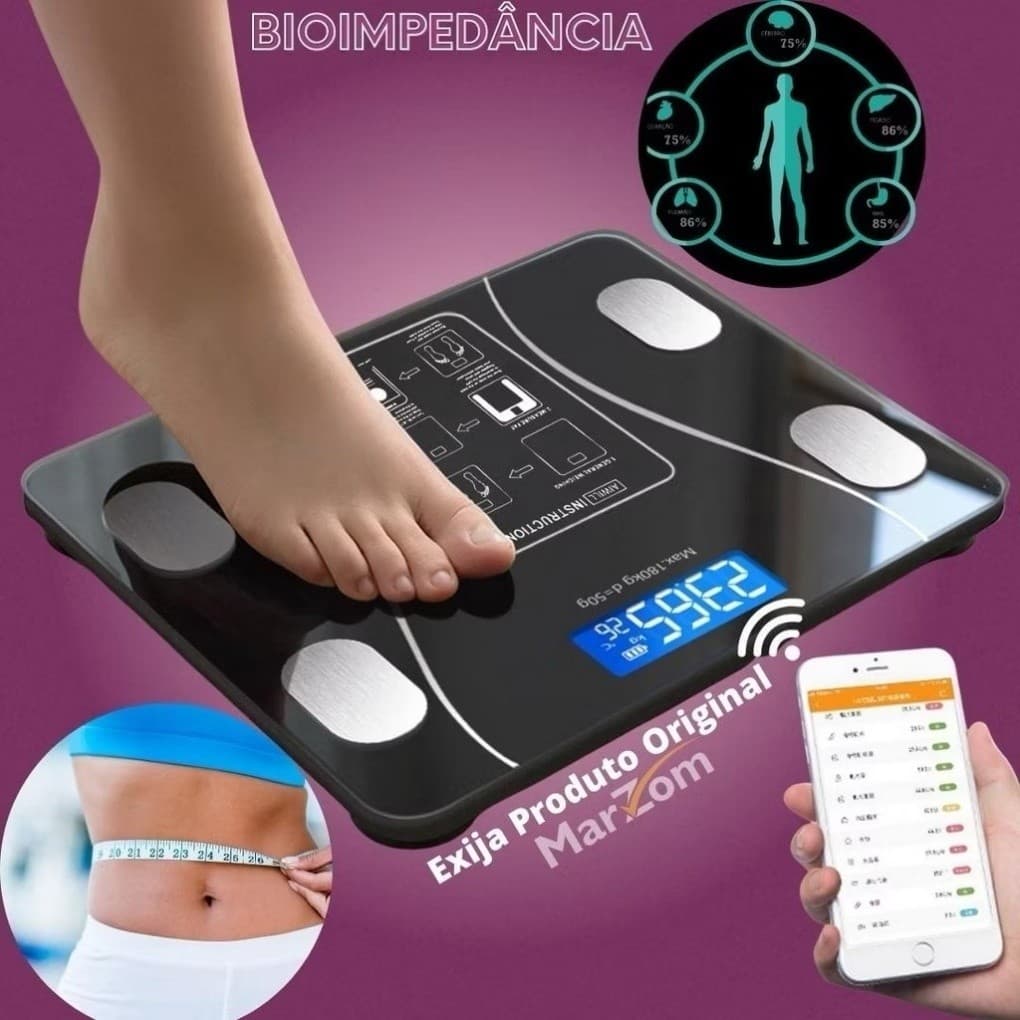 Balança Bioimpedancia Digital Bluetooth Corporal até 180kg Resultado Pelo Celular