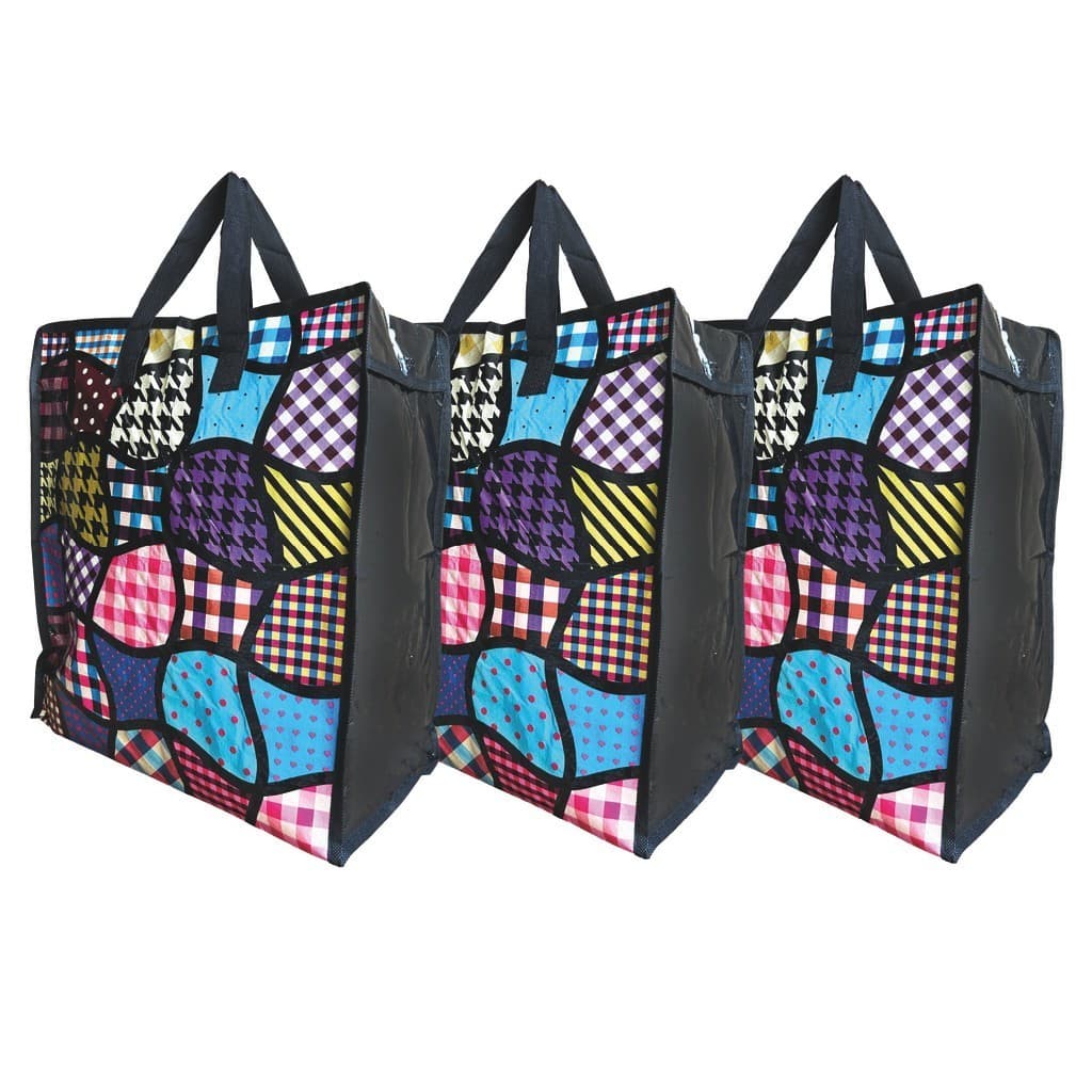 Kit com 3 Sacolas Bolsa Nylon Feira Média Sacoleira Mudança com Zíper