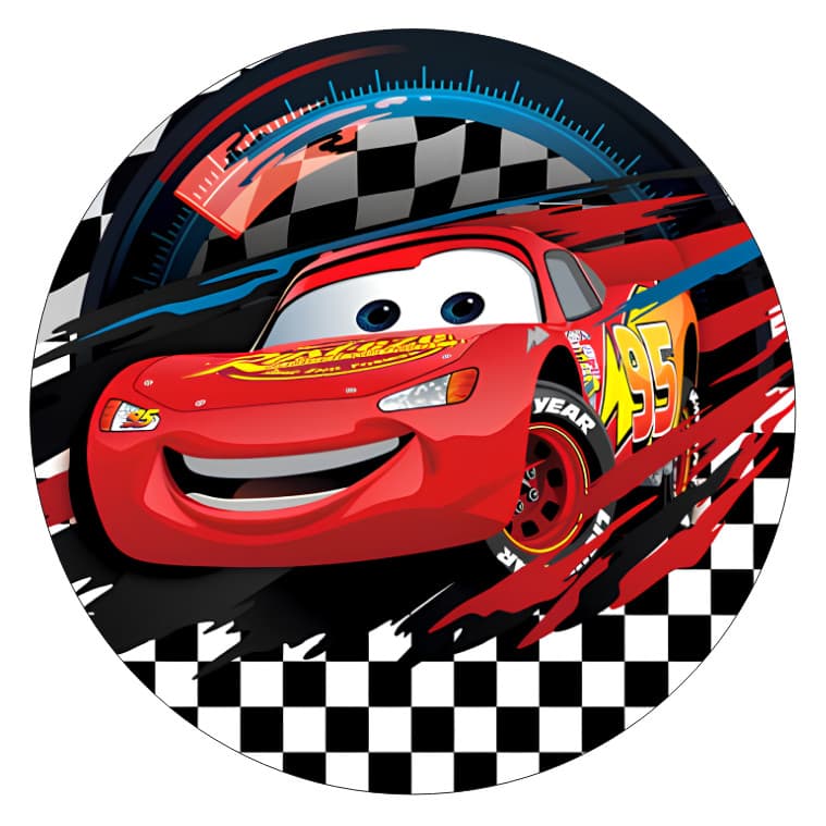 Capa de Painel Festa Desenho Redondo Tecido Sublimado Tema Carros McQueen  Vários Modelos 1,50x1,50 e 50x50