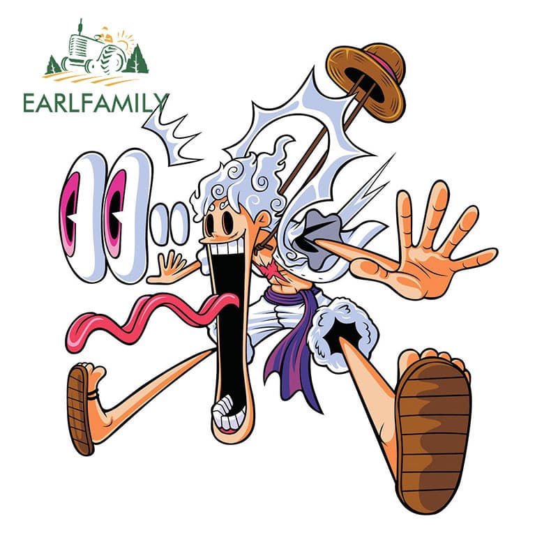 EARLFAMILY 13cm One Piece Luffy Car Sticker Anime White Hair Funny Frigorífico À Prova De Arranhões Bicicleta Elétrica JDM Vinil Decalque Divertido Rótulo Do Carro